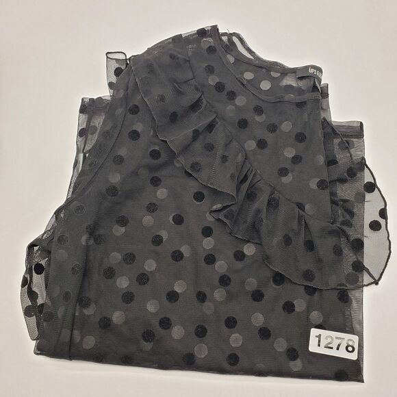 Ups & Downs Blouse Women 2X Black Sheer Polka Dot Mesh Ruffle Dark Coquette - Picture 9 of 9